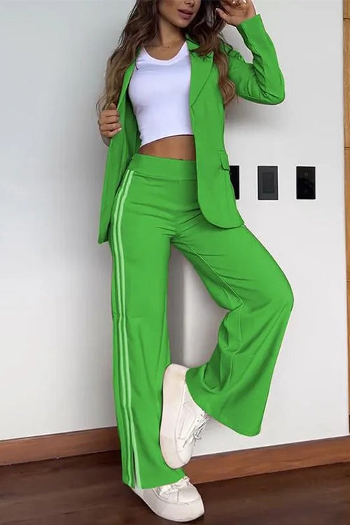 Valenzora | Rosiedress Color Block Blazer mit offener Vorderseite und weitem Beinschlitz Hose mit elastischer Taille Set