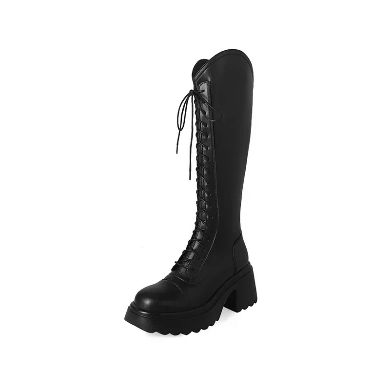Valenzora | High Boots Damen Stiefel mit Schnürung und stabilem Absatz