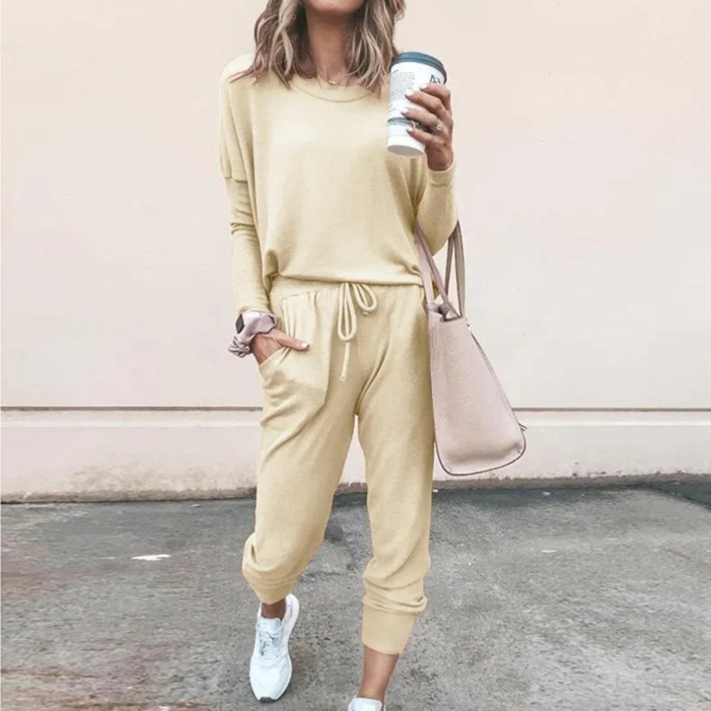Valenzora | Damen Lounge-Set, bequemer Zweiteiler mit Kordelzug und Langarmshirt