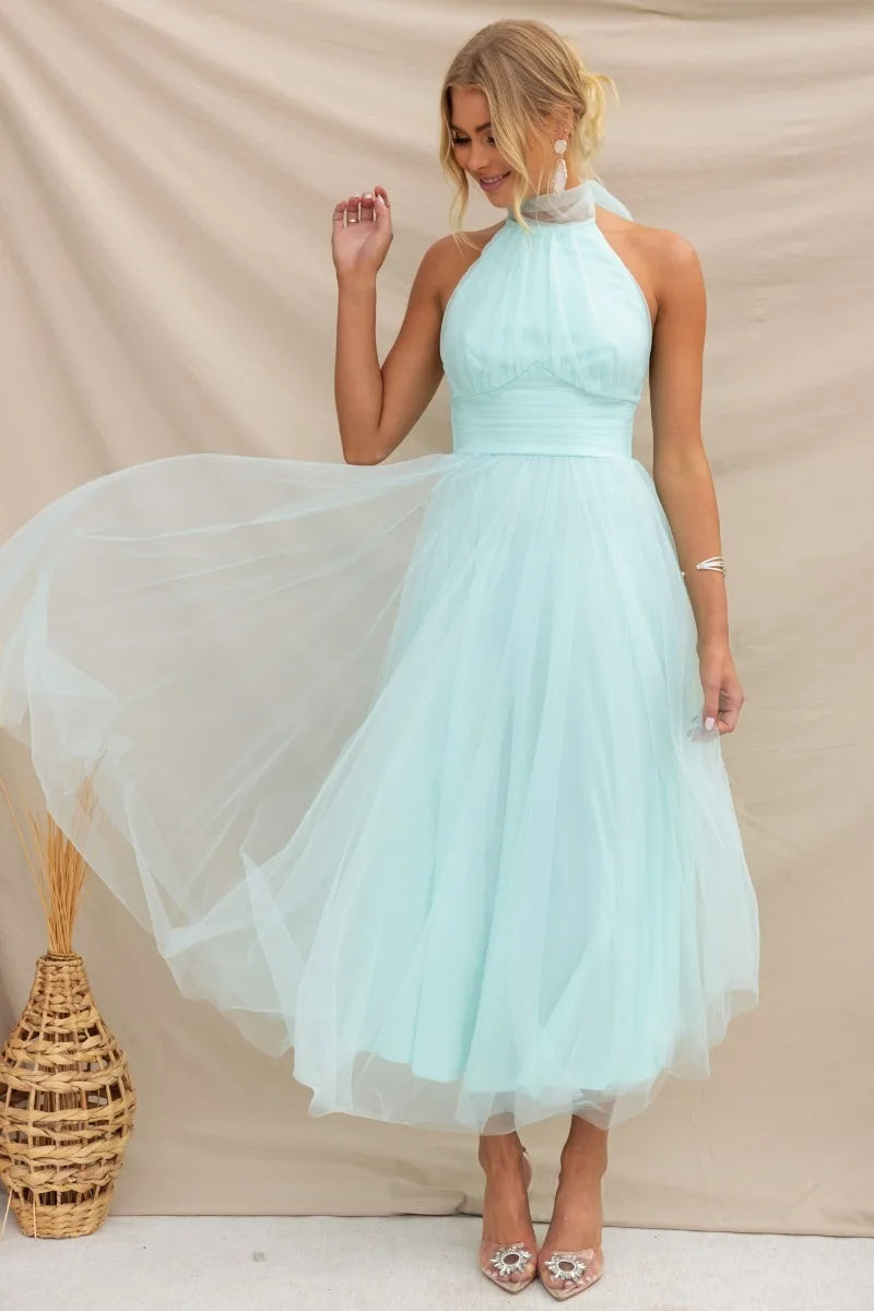 Valenzora | Halter Tulle Midi Dress