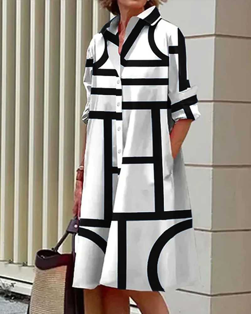 Valenzora | Kleid mit Taschen und geometrischem Druck