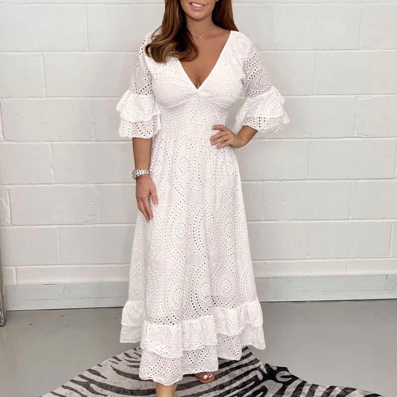 Angela™ - Midikleid mit Broderie-Anglaise-Rüschen an den Ärmeln