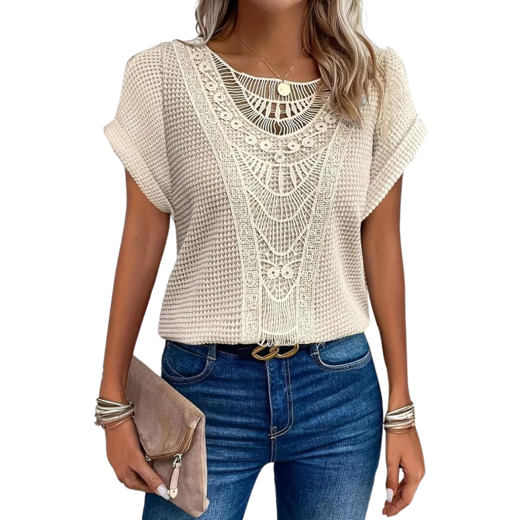 Valenzora Short-sleeved top - Casual - Lace with round neckline