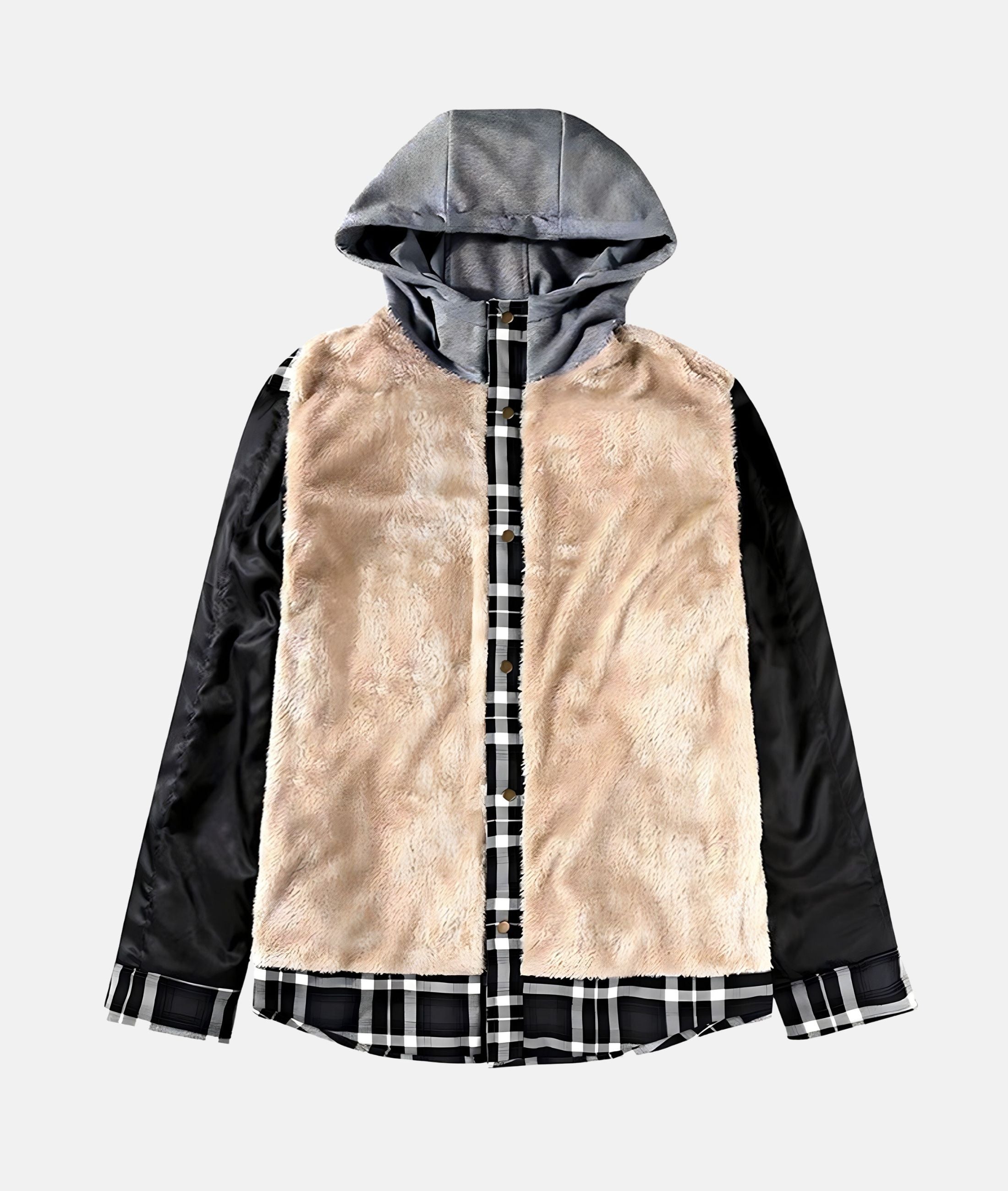 Valenzora | Checkered flannel jacket with hood and faux fur lining