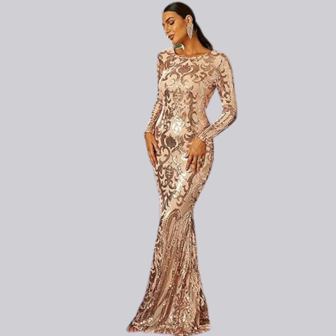 Valenzora | Evening dress with long sleeves and sequins