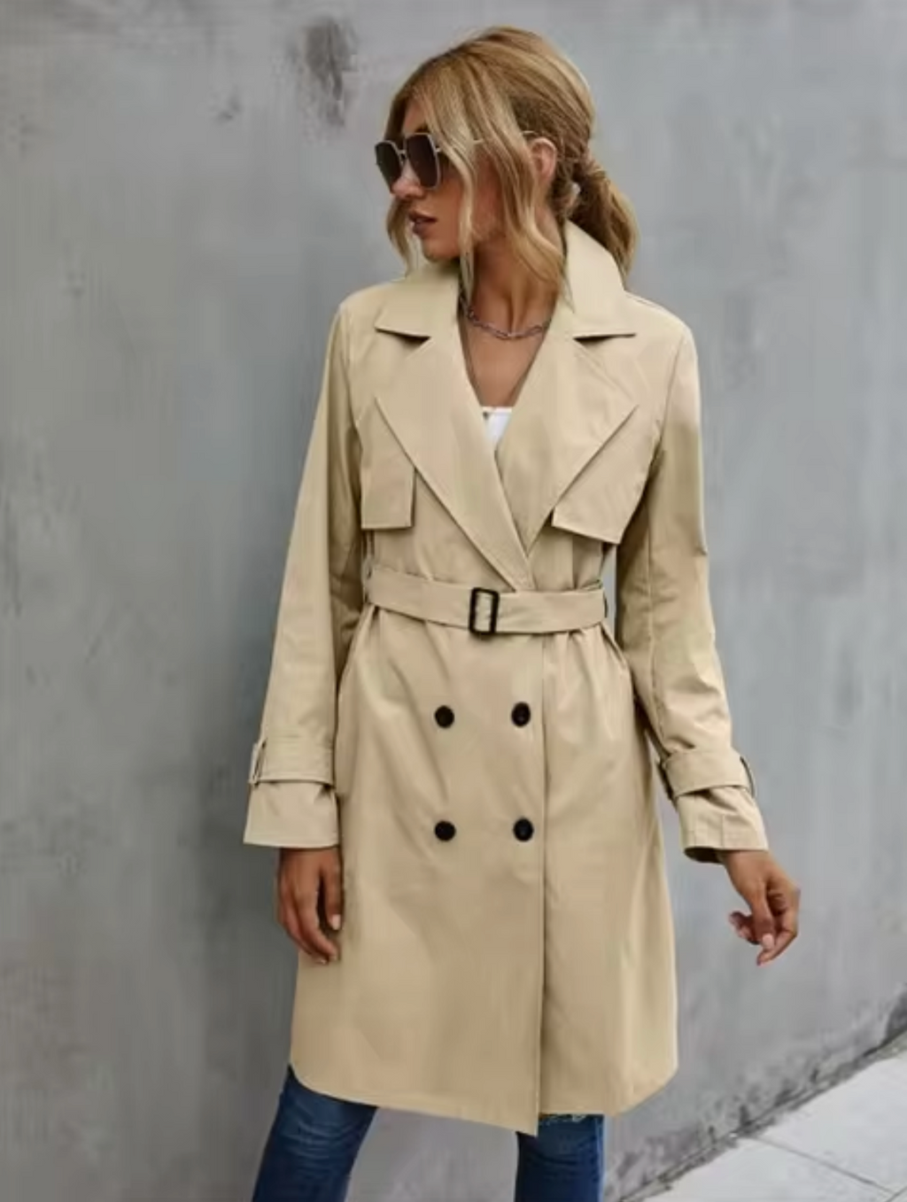 – Langärmeliger lässiger Trenchcoat