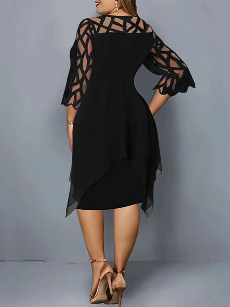 Valenzora | Elegant Plus Size Lace Midi Dress
