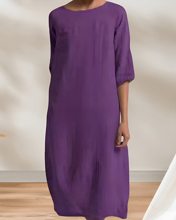 Valenzora | Ladies Casual Linen Look Simple Midi Dress