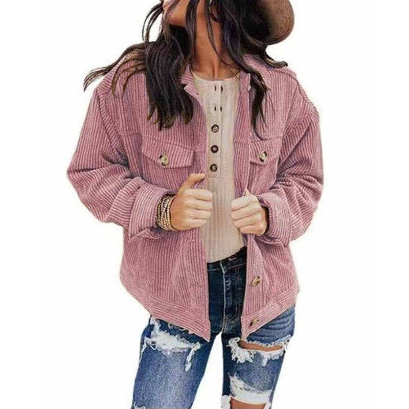 Valenzora | Women's Corduroy Oversized Jacket with Buttons and Chest Pockets