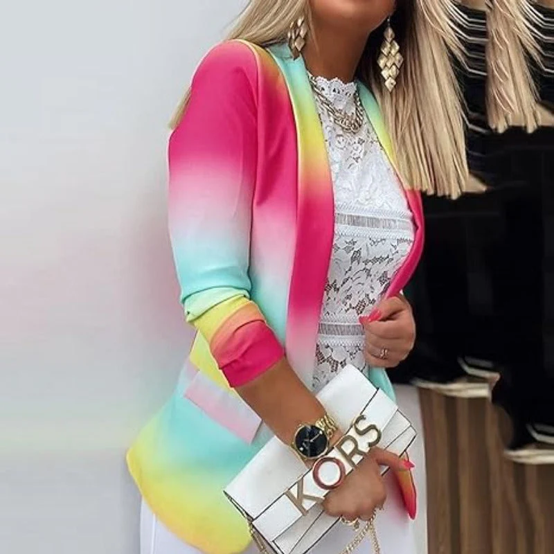 Valenzora | Damen Ombre Blazer, offene Vorderseite, Langarm, lässige Passform