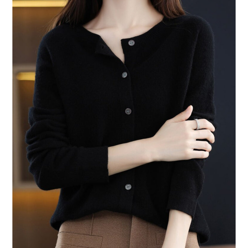 Valenzora | Merino wool women's O-neck cardigan cashmere sweater