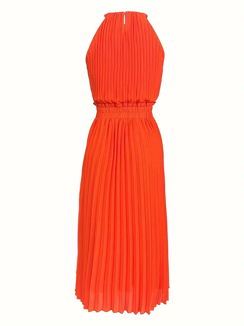 Valenzora | Elegant summer midi dress with round neckline and gathered waist
