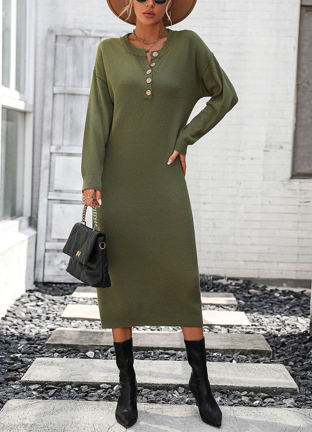 Valenzora | Elegantes Herbst-Sweatshirtkleid für Damen mit Knopfdetail