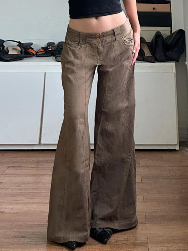 Valenzora | American Retro Low Waist Split Flared Trousers
