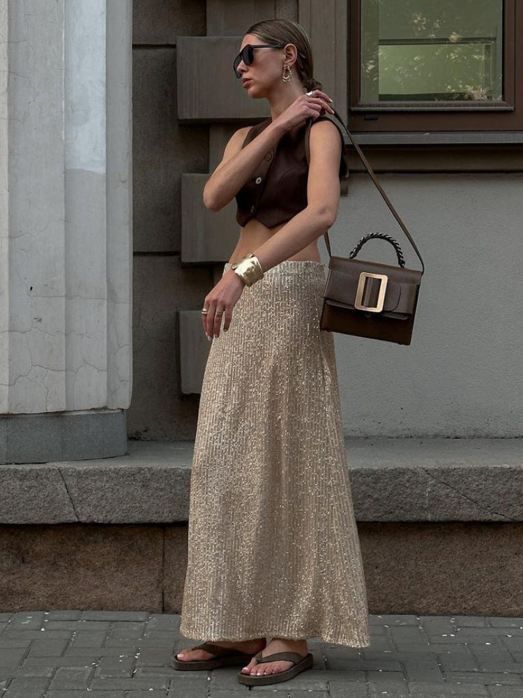 Valenzora | Damen Freizeit Mode Einfacher Paillettenrock