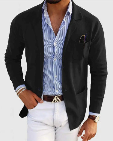Valenzora | Herren-Cardigan mit lässigen Knöpfen, Taschen und gekerbtem Kragen, einfarbig, lange Ärmel