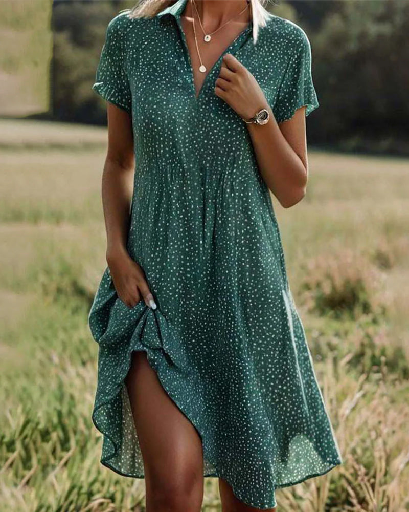 Valenzora | Casual green dress with shirt collar