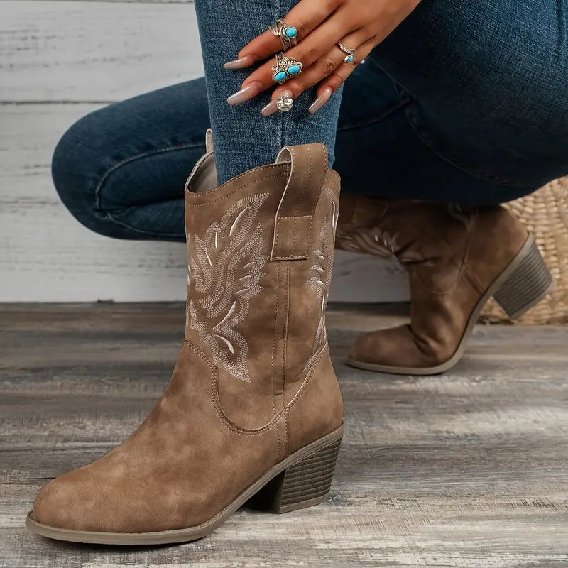 Retro-Stiefel mit dickem Absatz