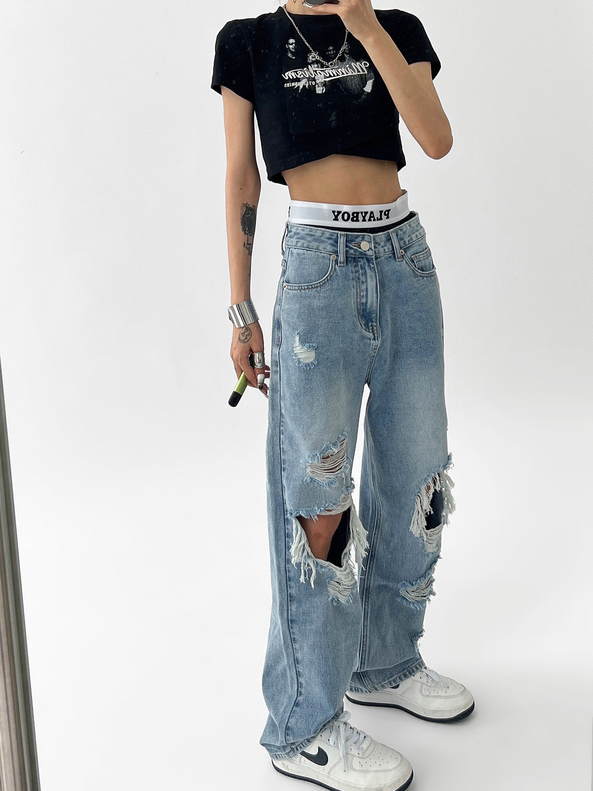 Valenzora Damenjeans mit gerissenem Saum