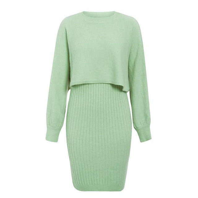 Valenzora | 2-teiliges Strickset – elegantes, ärmelloses Strickkleid mit Pullover für Herbst und Winter