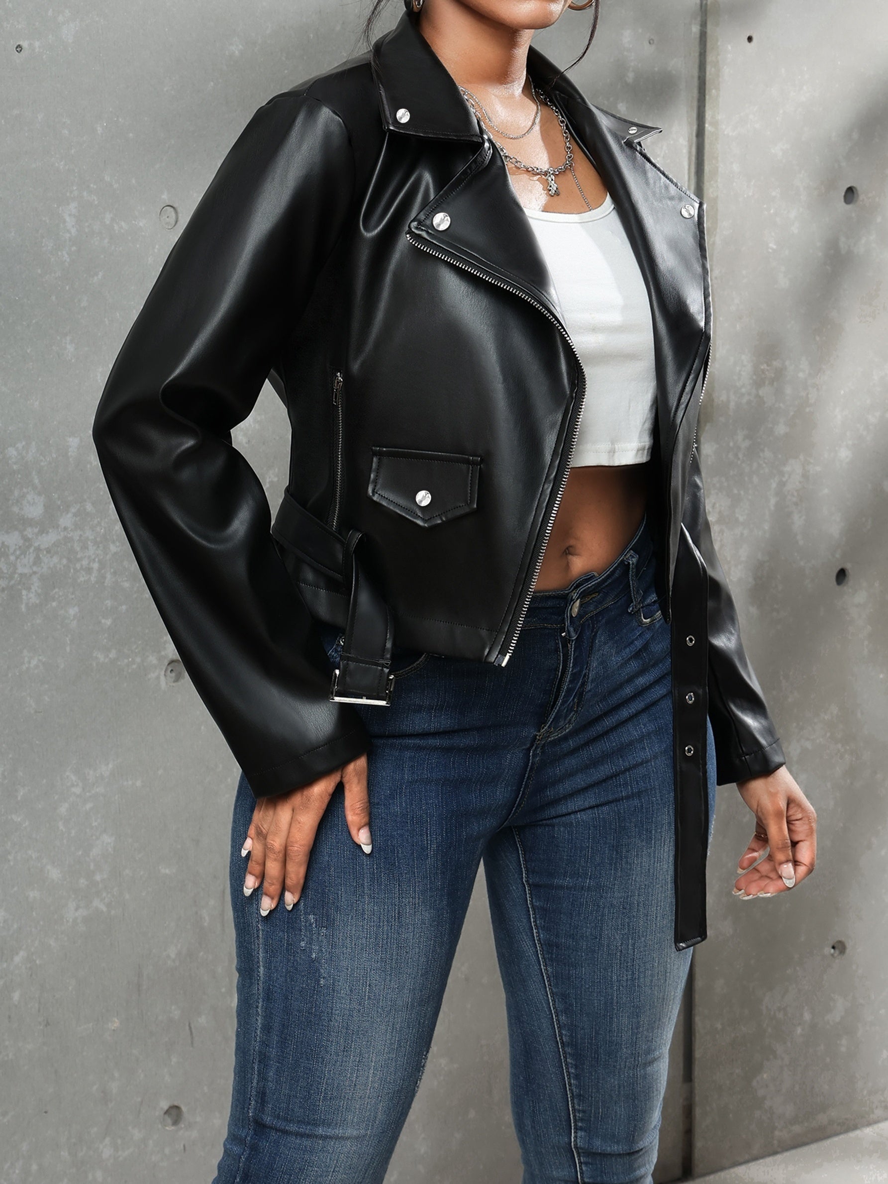 Valenzora | Schwarze Lederjacke für Damen mit Gürtel