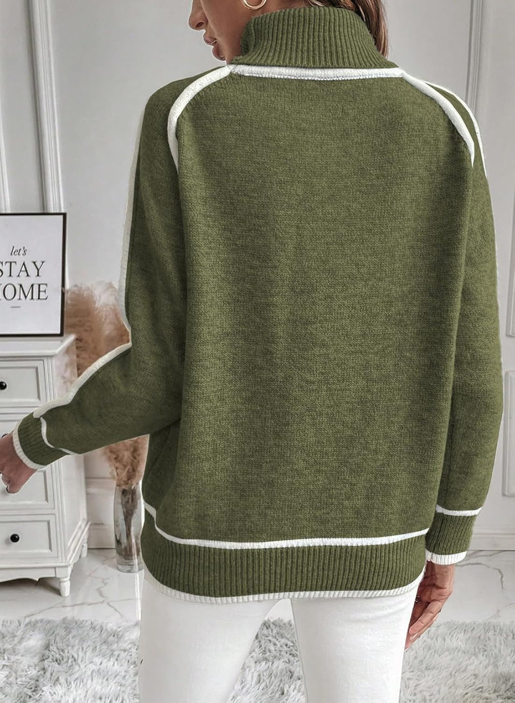 Valenzora | Women's roll-neck sweater with contrasting seams - casual oversized sweater