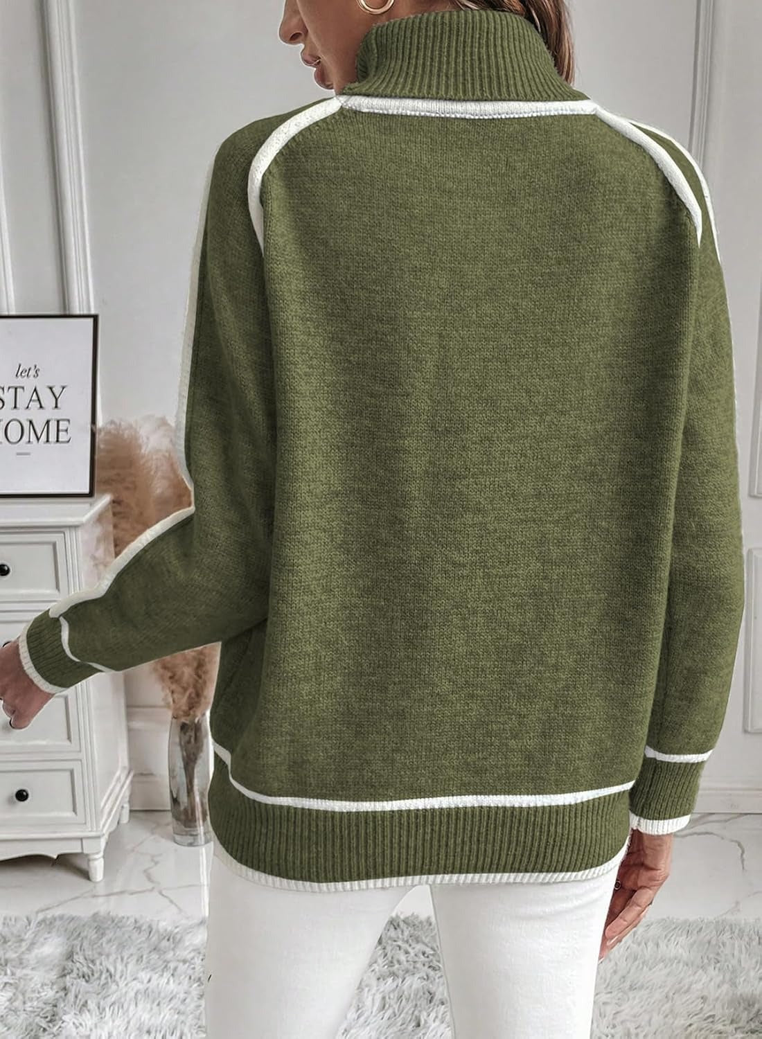 Valenzora | Women's roll-neck sweater with contrasting seams - casual oversized sweater