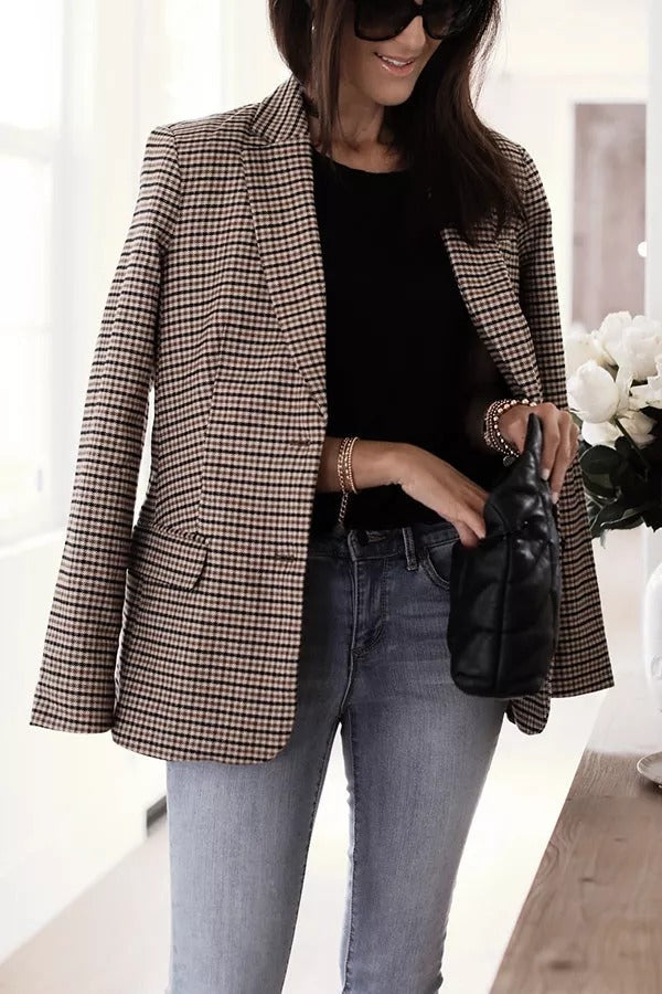 Valenzora | Boss Up Check Pattern Boyfriend Blazer