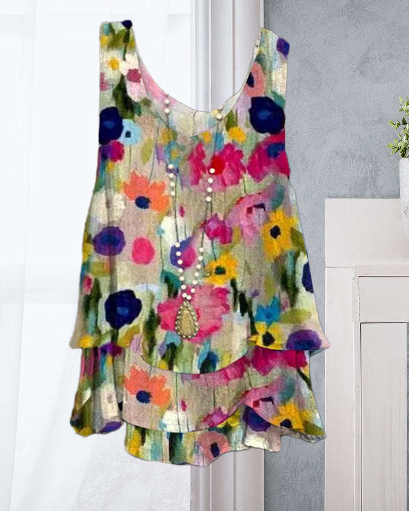 Valenzora | Mehrlagiges ärmelloses Top mit Blumenmuster