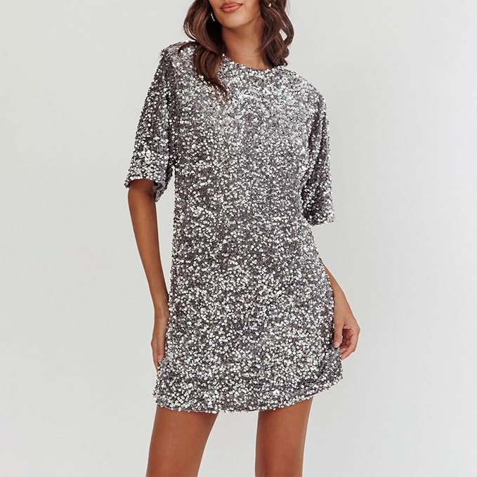 Valenzora | Glittering sequined dress with bell sleeves