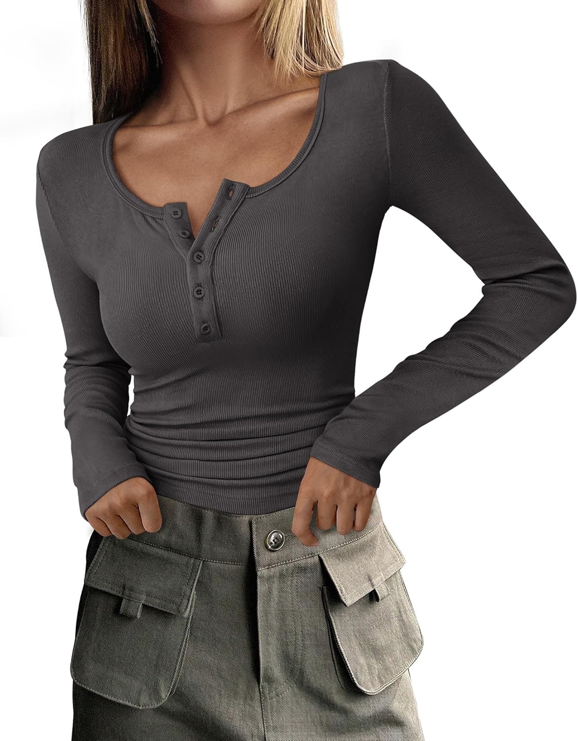 Valenzora | Geripptes Langarm-Henley-Oberteil für Damen