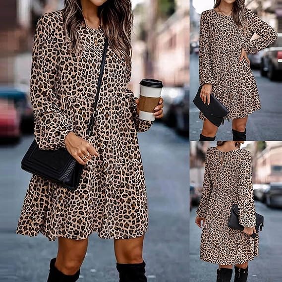 Valenzora | Comfortable long-sleeved dress with leopard print