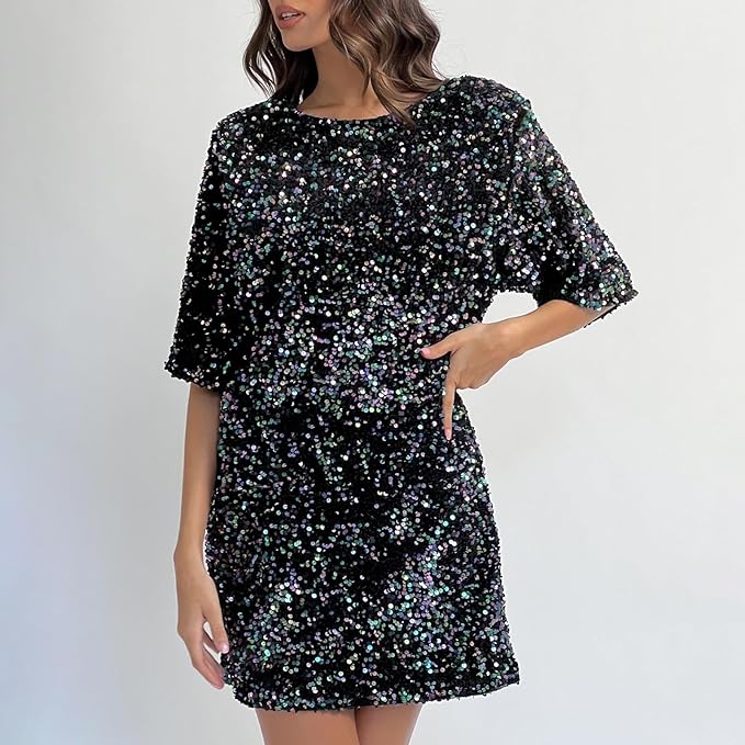 Valenzora | Glittering sequined dress with bell sleeves
