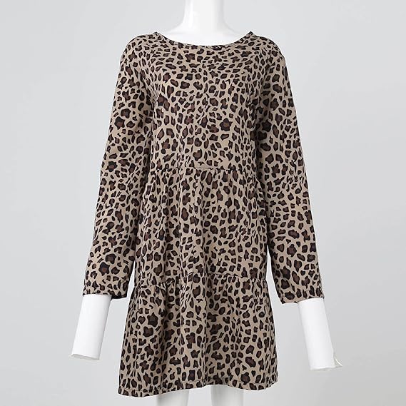 Valenzora | Comfortable long-sleeved dress with leopard print