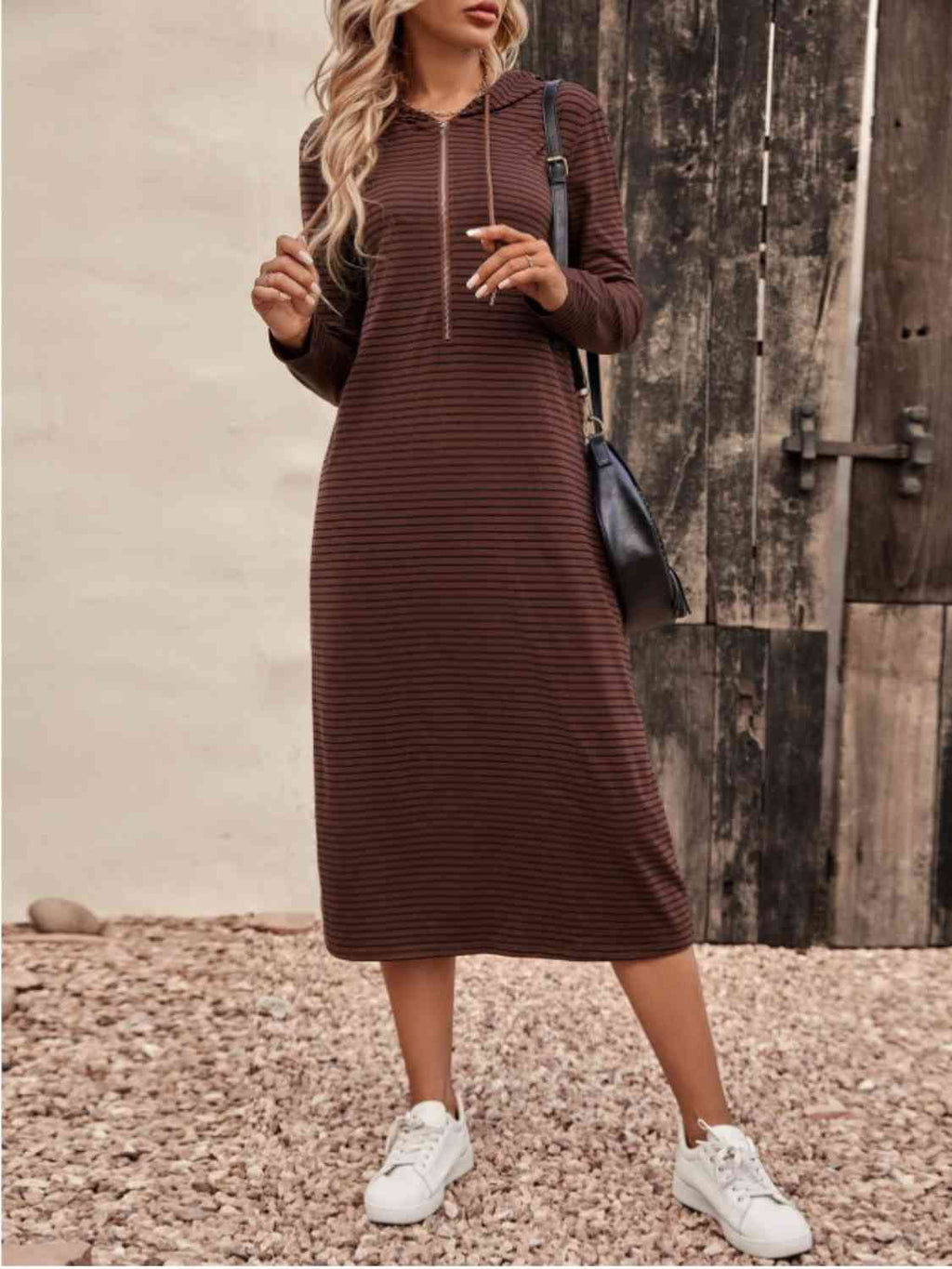Valenzora | Striped Zip-Front Hooded Dress