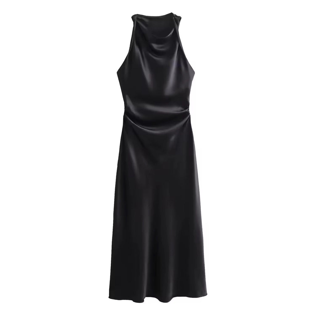 Valenzora | Satiniertes Maxikleid mit eleganter Drapierung