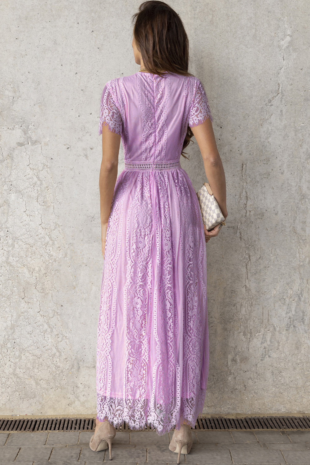 Valenzora | Lace Plunge Dress with Wavy Hem