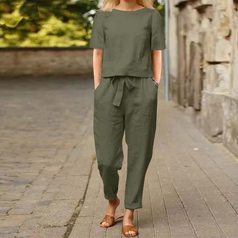 Valenzora | Wide-leg women's trouser suit set made of cotton and linen