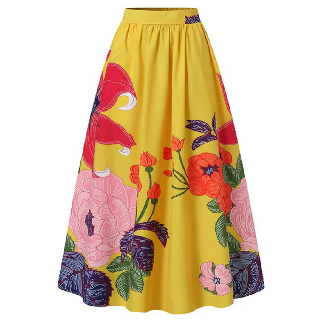 Valenzora | High-waisted skirt for women, floral pattern & elegant