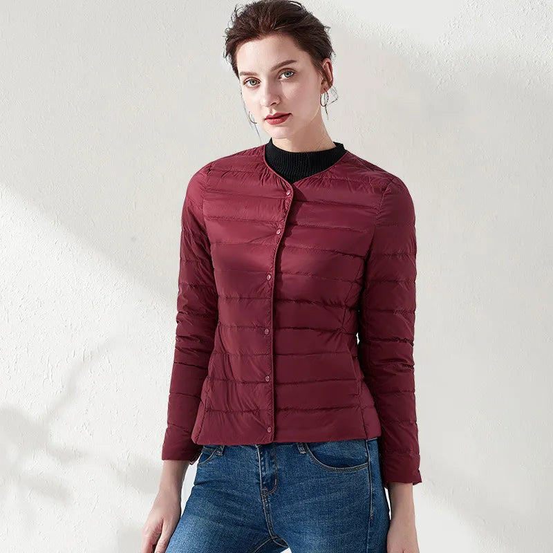 Valenzora | Lightweight, collarless, slimming down jacket for women