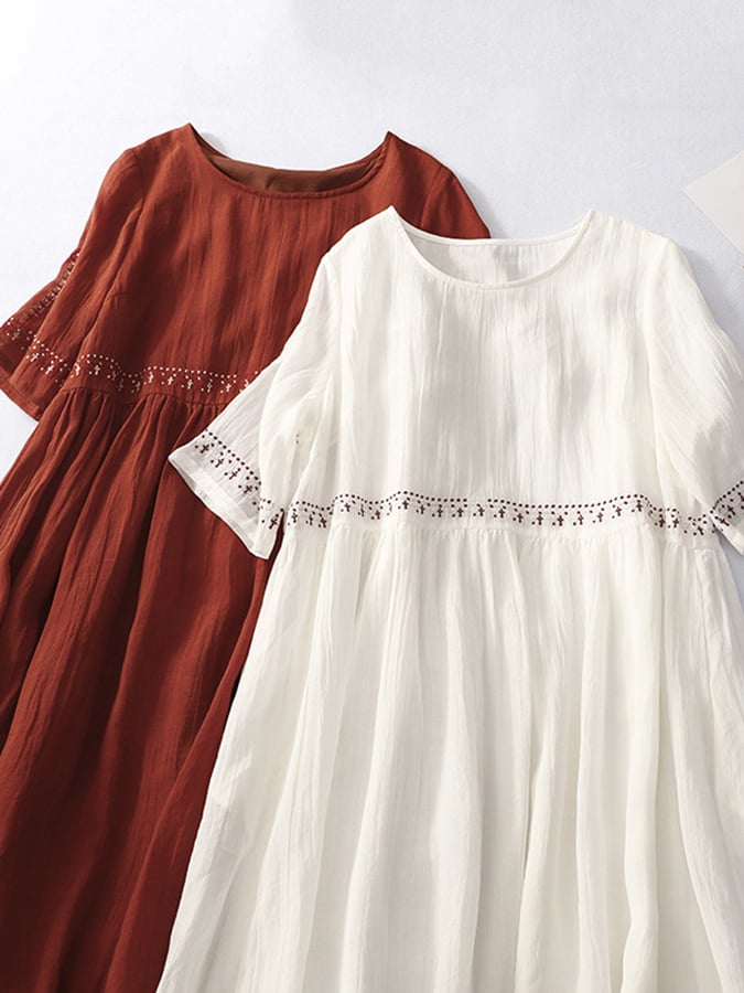 Valenzora | Women's Embroidered Cotton Linen Dress