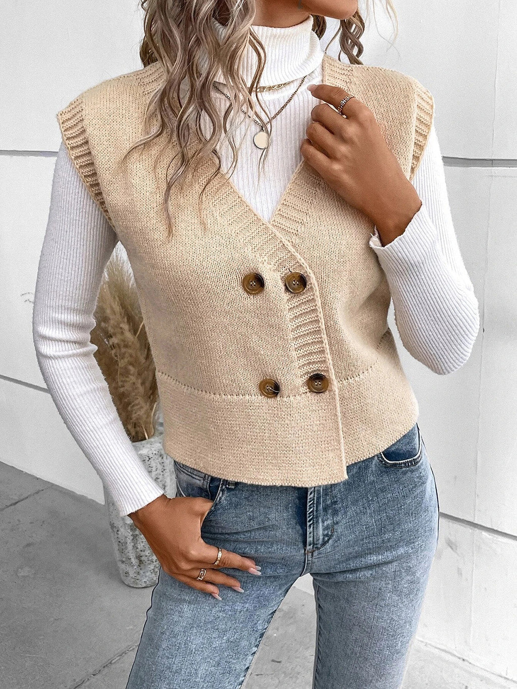 Valenzora | Elegante Herbst Klassische Knopfleiste V-Ausschnitt Strickweste für Damen