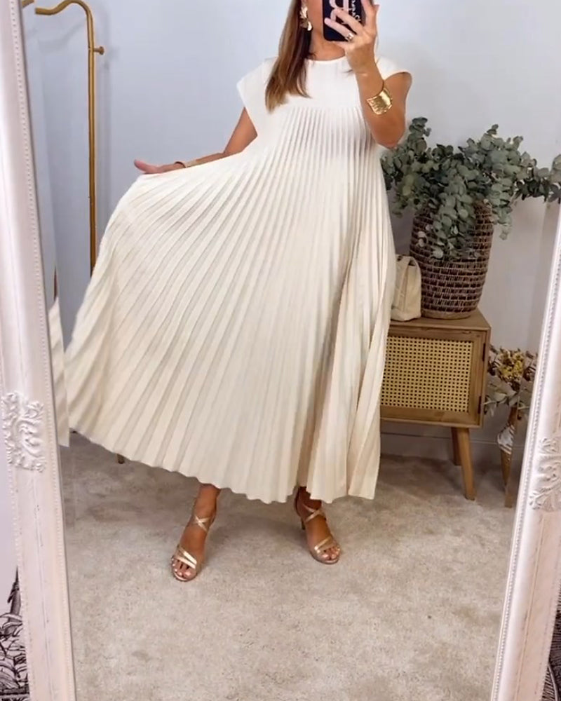 Elegantes Plisseekleid, einfarbig, ärmellos