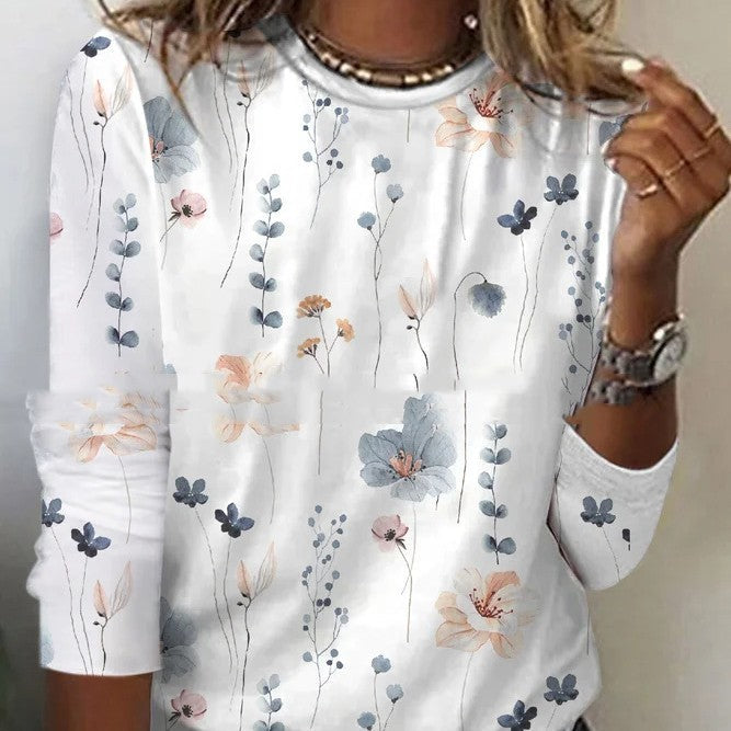 Valenzora | T-shirt with floral print and round neck for spring