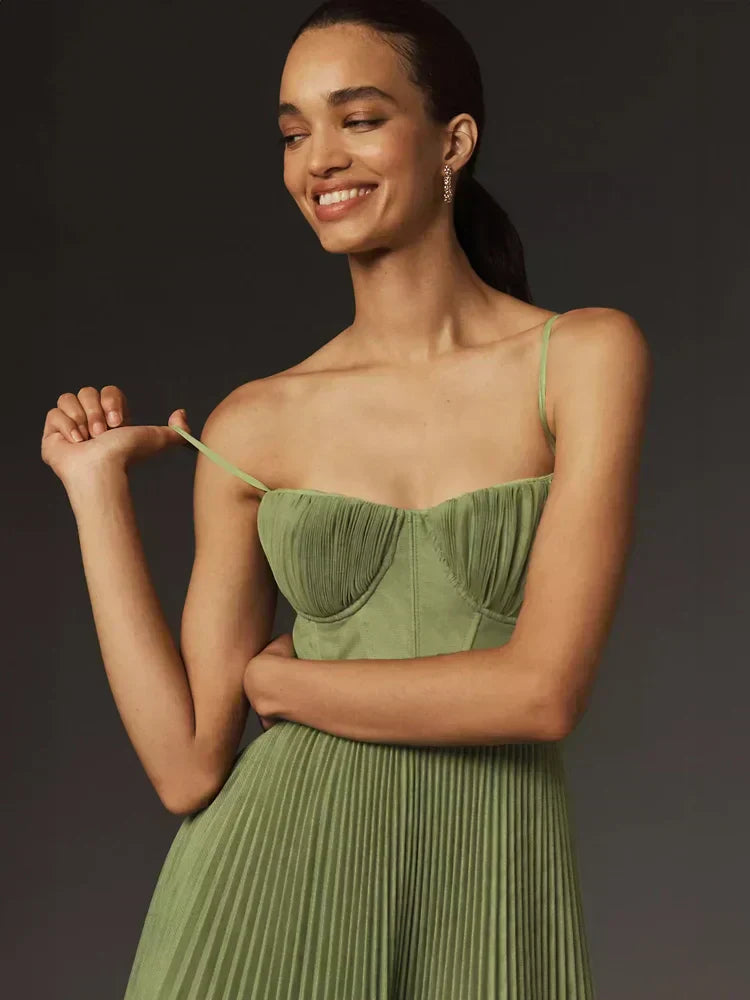 Valenzora | Midi Sleeveless Dress with Pleated Tulle Bustier