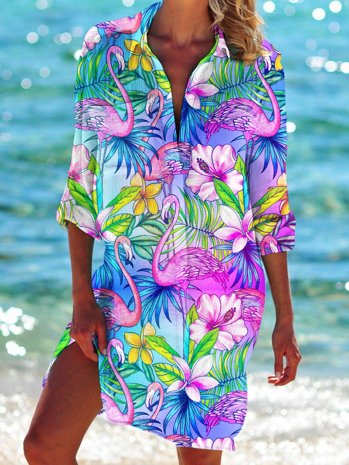 Valenzora | Bikini-Jacke Hemd Badeanzug Cardigan Damenbekleidung Print Urlaub Strandhemd