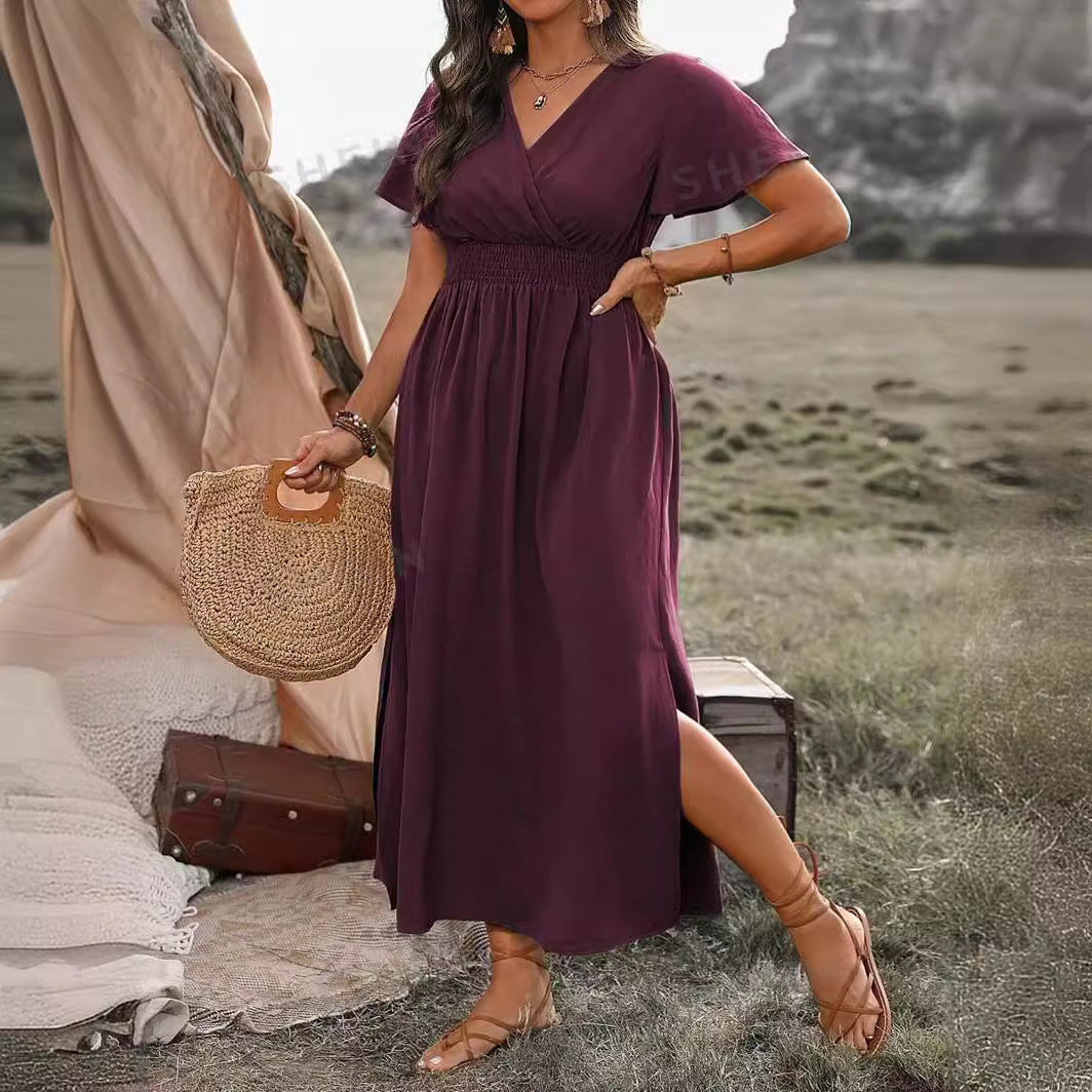 Valenzora | Elegantes kurzärmliges Kleid mit Stehkragen