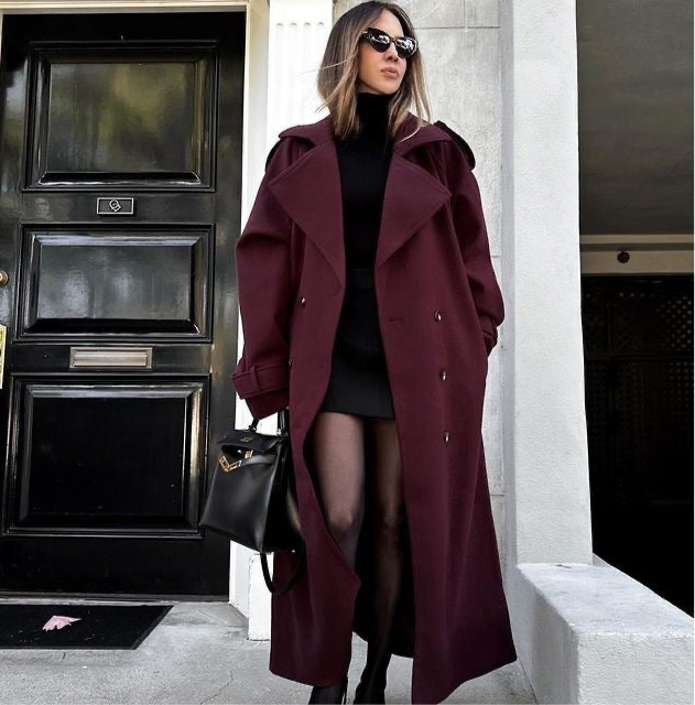 Valenzora | Elegant burgundy long coat