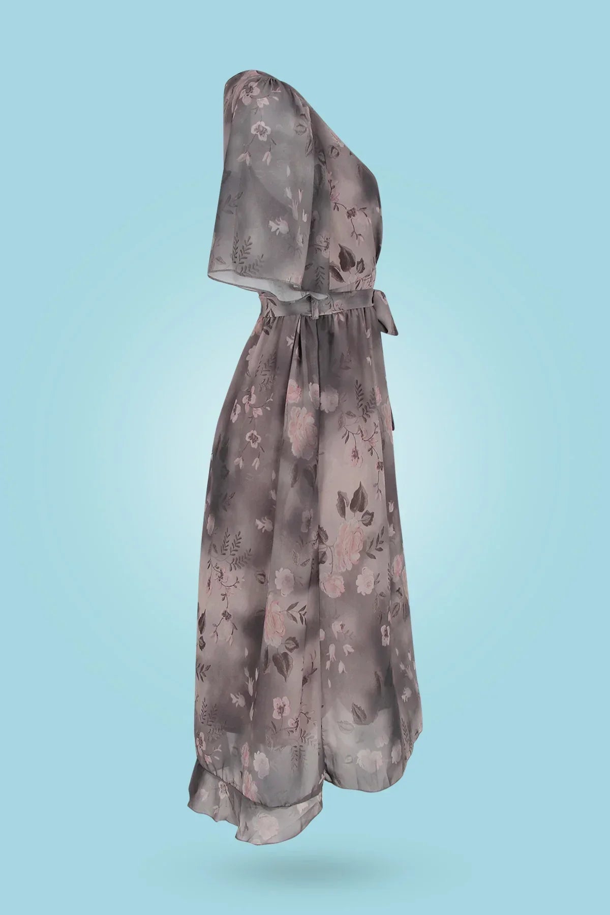 Valenzora | Midi dress with floral pattern and V-neck