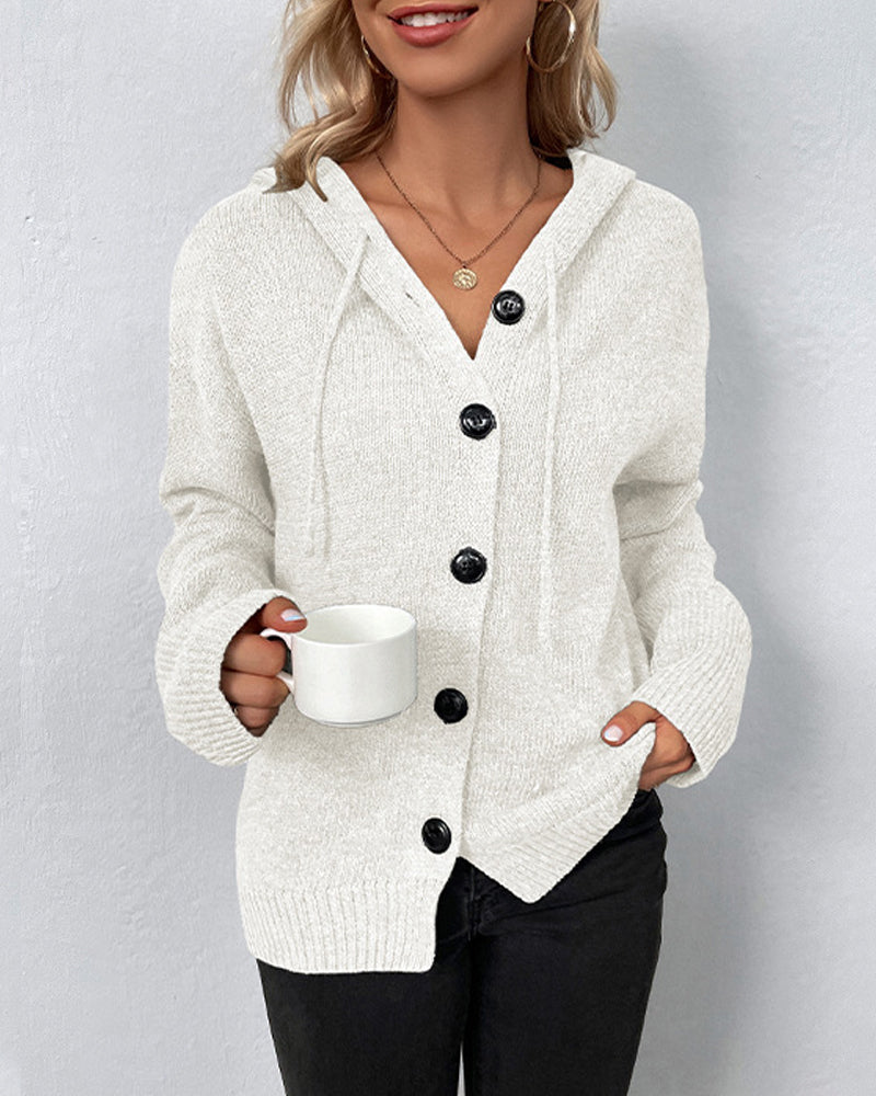 Corina™ - Unifarbener Cardigan mit Kapuze und Schnürung